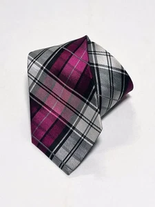 Express Herren Seidenkrawatte 61 1/2 Zoll lila rosa kariert - Bild 1 von 6