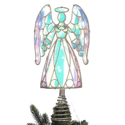 Light Up LED Prismatic Iridescent Angel Christmas Tree Topper Clear 13" Holiday - Image 1 of 4