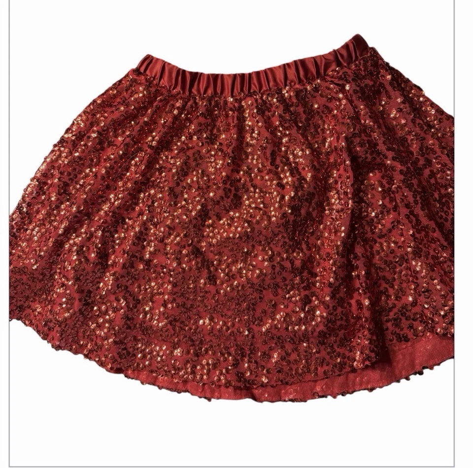 Cherokee Niñas XL - 14/16 Navidad Rojo ☼ Lentejuelas Cintura Elástica Forrada Falda Foto 1 de 4