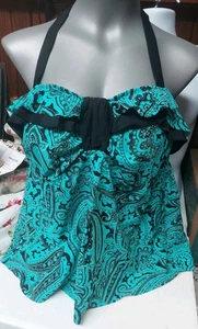 Canotta Tankini Pure Energy Swim Taglia 18W Blu Teal Nero Halter Imbottitura Rimovibile - Foto 1 di 5