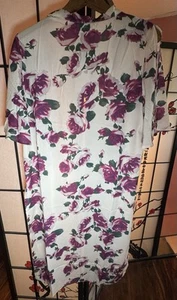 Kimono Open Front Topper Sheer Duster Floral Pink and Purple Boho Cover Up Med - Picture 1 of 6