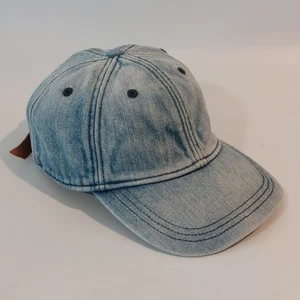 Madewell Washed Denim Adjustable Leather Strap Baseball Hat In Concho Wash CLEAN - Picture 1 of 9