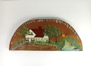 Holz handbemalt Landhaus mit weißem Zaun Bachlauf Tür Krone Mantel 20 x 9 x 1 - Bild 1 von 4