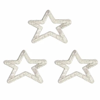 3pc Silver Star Iron-On Patch Metallic Embroidered Outline Appliqué for DIY - Image 1 of 2