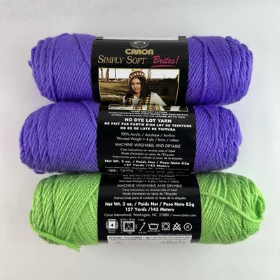 Hilo suave Caron Simply 3 oz/143 yardas - Lote de 3 acrílicos colores mezclados uva, lima Foto 1 de 4