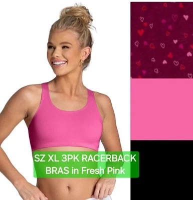 SZ XLG Fruit of the Loom  RACERBACK 360° BRAS 3PK  Cotton/Spandex in Fresh Pink  - Image 1 of 4