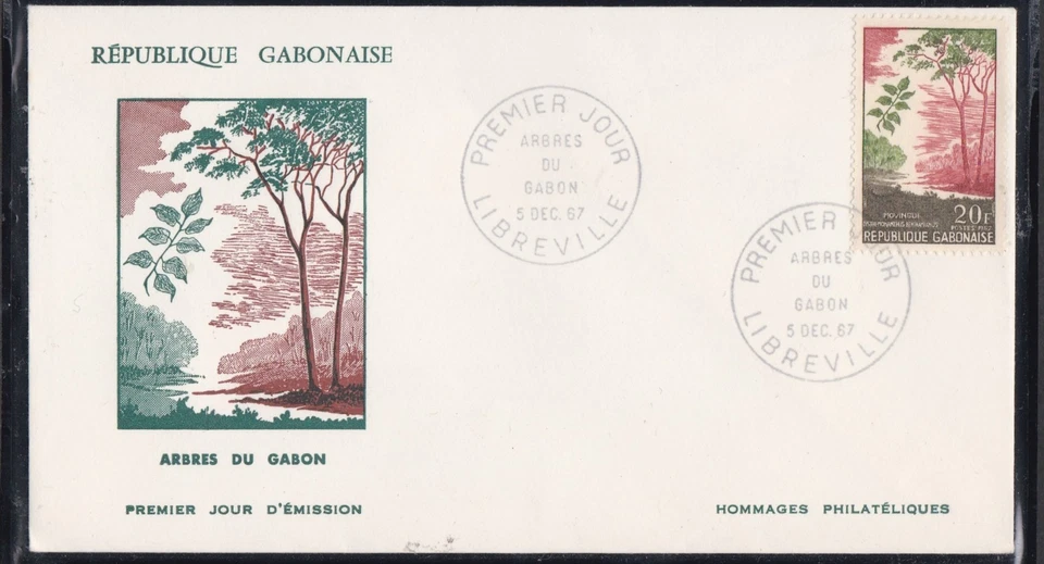GABON 1967 FIRST DAY COVER DISTHEMONANTUS BENTHAMIAUS TREE + CACHET - Image 1 of 1
