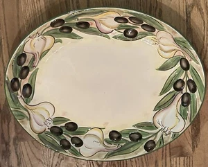 CLAY ART 19" x 15" ovale Platte/Schale "OLIVEN & KNOBLAUCH handbemalt SCHÖN B - Bild 1 von 4