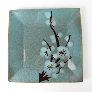 Pier 1 Imports Tranquil Square Plate Ceramic Cherry Blossom Blue 10.5" - Picture 1 of 5