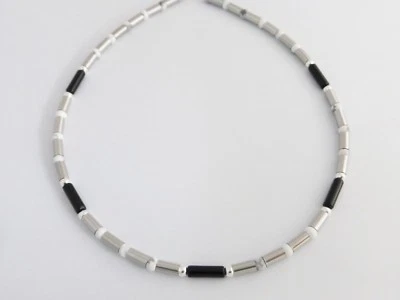 Edelstahl Halskette Collier Damen Herren Onyx schwarz Silber Howlith lange kurze - Bild 1 von 3