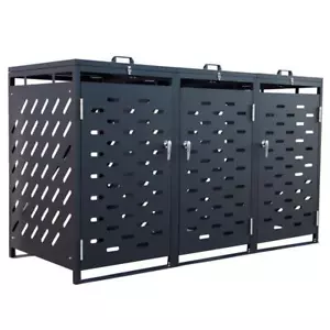 Mülltonnenbox Müllbox Mülltonnenverkleidung 3 Türen Box Anthrazit mit Deckel - Bild 1 von 12