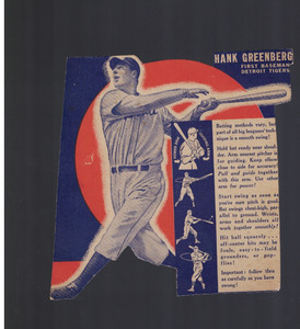 Hank Greenberg Detroit Tigers 1937 Wheaties Oversize Hand Cut Card SM