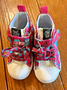 KIDS SZ. 9 HIGH TOP SNEAKER SHOES, GROUND UP DISNEY CRUELLA, PINK PLAID, NEW - Picture 1 of 11