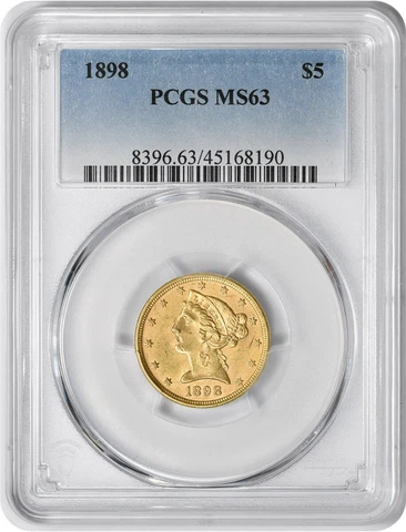1898 $5 Gold Liberty Head MS63 PCGS Cover