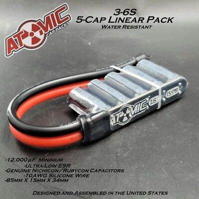 ATOMIC Linear RC Cap Pack /ESC Pack / 3-6S / 12,000uF Minimum / 25V / USA - Image 1 of 4