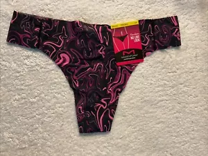 Maidenform Low Rise No Show Sport Logo Thong Bikini Panties 5 Small NWT Pink Blk - Picture 1 of 6