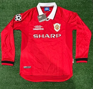 MANCHESTER UNITED WINNING CHAMPIONS LEAGUE 1998 RETRO SHIRT BECKHAM 7 NEW - Picture 1 of 9