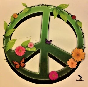Peace Sign and Flowers Sticker - Indoor/Outdoor Sticker - 5" x 5" - Picture 1 of 3