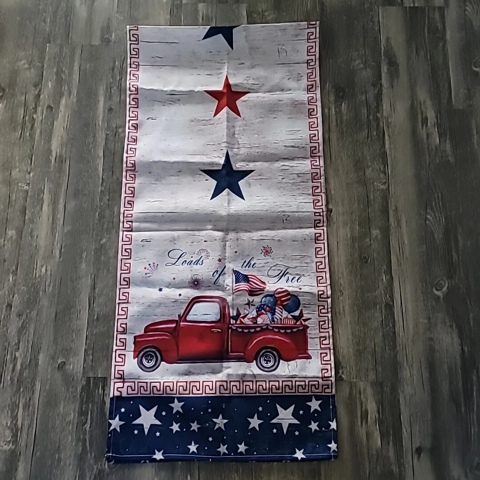 New 4th of July Table Runner Vinyl blend Farmhouse Red Truck 13" x 90" - Image 1 of 4