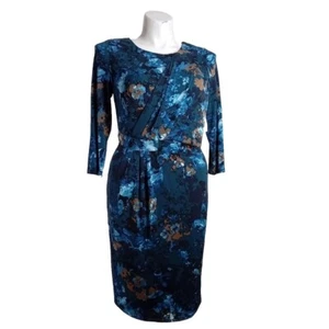 NWT Coldwater Creek Dress Size 12 Faux Wrap Blue Black Watercolor Stretch Midi - Picture 1 of 10