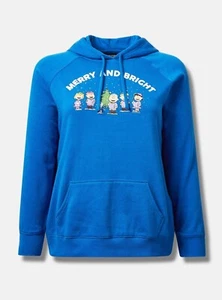 TORRID PEANUTS CHRISTMAS Blue Cozy Fleece Pullover Hoodie NWT New 0X - Picture 1 of 9