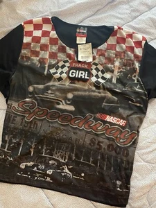 Vintage Black Y2K Graphic NASCAR Tee T Shirt Speedway Jerry Leigh 26/28W 4X NEW - Picture 1 of 7