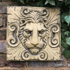 Roman Lion Head Classical wall plaque stone garden ornament square plaque 30cm - Picture 1 of 8