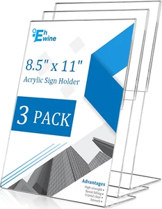 EHWINE 3 Pack 8.5 X 11 Acrylic Sign Holder, Clear Plastic Signs Display Stand, V - Picture 1 of 12