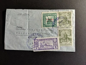 1938 Paraguay SCOTT 348 (2) C47, habilitado C108 blue cancel Asuncion to Germany - Picture 1 of 2