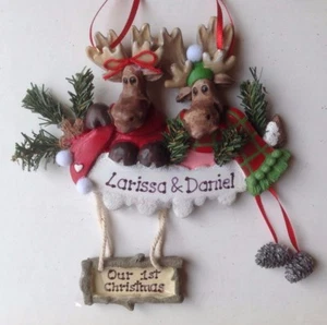 Moose Family of Two, Twins Personalized Christmas Ornament Newlywed Couple Gift - Picture 1 of 1