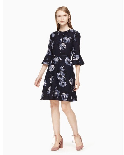Abito nuovo con etichette Kate Spade New York Night Rose in Rich Navy floreale crepe taglia 0