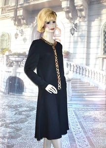 St. John Collection Suit Black Knit Sz 8 Jacket w Animal Print Trim Gored Skirt - Picture 1 of 15