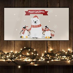 Wandbilder Glasbild Druck auf Glas 100x50 Weihnachts Grüße Pinguin Bär Geschenk