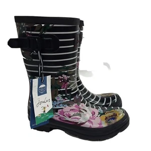 Joules Women's Molly Welly Mid Rain Boot Size US 8 Navy Floral Stripe - Picture 1 of 6