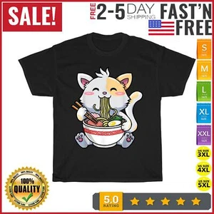 Ramen Cat Kawaii Anime Japanese Food Vintage T Shirt Men Women Fashion NEW 2023 - Picture 1 of 9