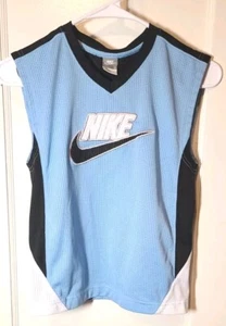 Nike Basketball Jersey Shirt Youth Size 7 Blue White Nearly New Embroided Swoosh - Picture 1 of 4