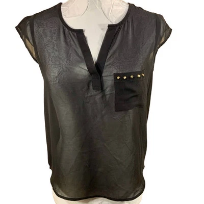 Бонго чистый верхний размер S черный короткий рукав с заклепками сетки Whimsigoth Y2K готический рок - Изображение 1 из 4