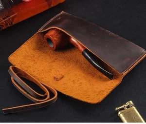 Genuine Leather Tobacco Smoking Pipe Bag Cigarette Accessories Storage Cases - Picture 1 of 12