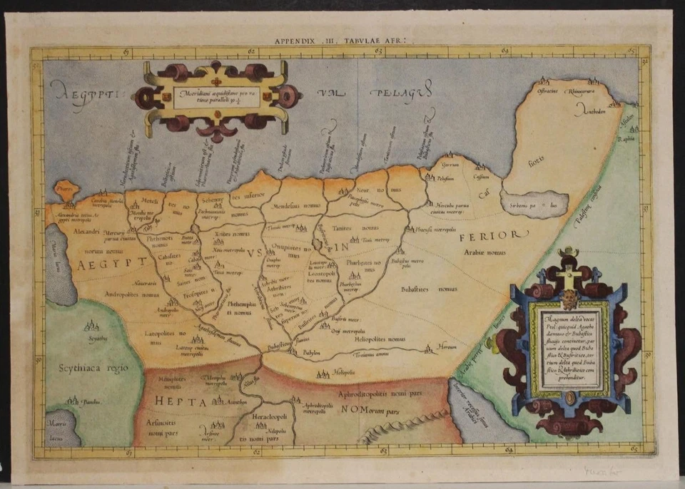 EGYPT & NILE DELTA 1636ca MERCATOR & PTOLEMY UNUSUAL ANTIQUE COPPER ENGRAVED MAP - Image 1 of 1