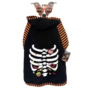 Party Dog Candy Skeleton Hoodie Pet Apparel Size X-Large Black Orange Bones - Picture 1 of 10