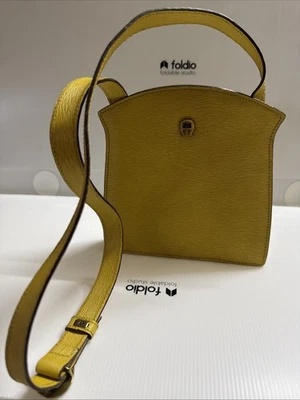 Aigner Mustard Yellow Epi Leather Small Shoulder Bag Vintage 7x 7x 1.25” READ - Image 1 of 4