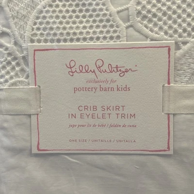 NUEVA Falda Cuna Pottery Barn Kids Lilly Pulitzer Borde Ojales ~ Gota 16" ~ Blanca Foto 1 de 4