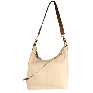 Bolso de Hombro Hobo Levenger Crema y Marrón Cuero Guijarro Grande con Cremallera - Imagen 1 de 12