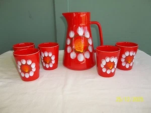 Rare Vintage Mid Century Waechtersbach Pottery Pitcher w/ 5 Cups Germany - Picture 1 of 20