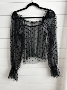 Blusa corta Shein negra a lunares transparentes manga larga talla M 0253 - Imagen 1 de 5