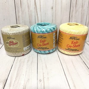 Vintage J&P Coats Knit-Cro-Sheen Crochet Thread Mixed Lot of 3 Skeins - Picture 1 of 9