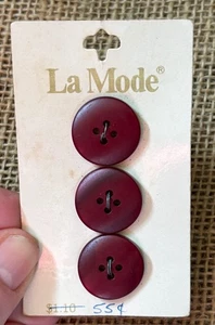 Vintage La Mode Burgundy Red Holland Buttons 3 Count Pack Crafts Sewing - Picture 1 of 4