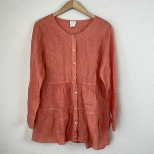 Camicia di lino Sigrid Olsen tunica taglia XL a strati boho contadina spiaggia bottoni corallo - Foto 1 di 7