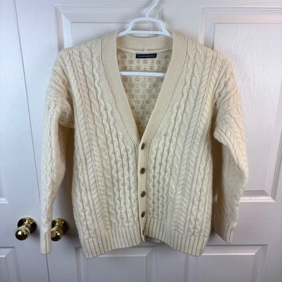 Women's Brand Melville Cardigan Sweater Cable Knit Ivory Wool Blend Fisherman - Image 1 of 4