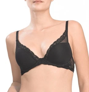 NWOT $68 NATORI Lace Bra 34B Feather T-Shirt Plunge Bra Padded Black Style730023 - Picture 1 of 16